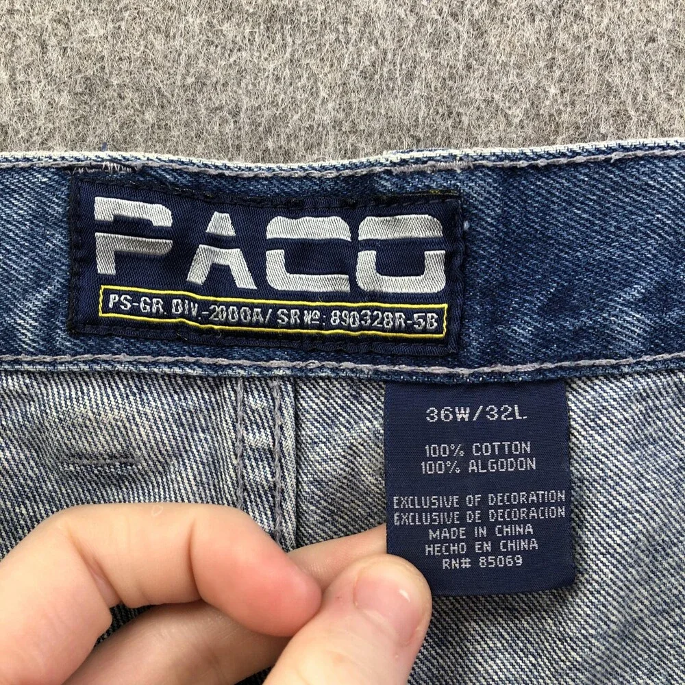PACO Jeans Mens 36x28 Blue Wash Relaxed Wide Leg Carpenter Denim Vintage Y2K